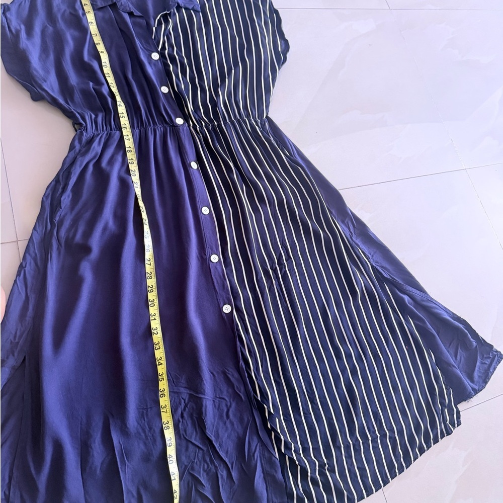 BloomChic Navy and White Striped Maxi Shirt Dress - Picture 9 of 11